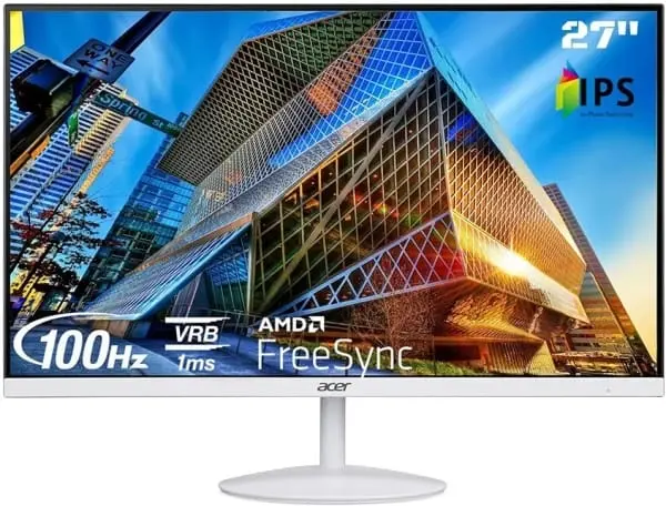 Acer 27 inch Full HD LED Backlit IPS Panel with Blue Light Shield, Low Dimming, Comfy View, Eco Display, 2X1W Inbuilt Speakers, Wall Mountable Ultra Thin Monitor (SA272E)  (Frameless, AMD Free Sync, Response Time: 1 ms, 100 Hz Refresh Rate)