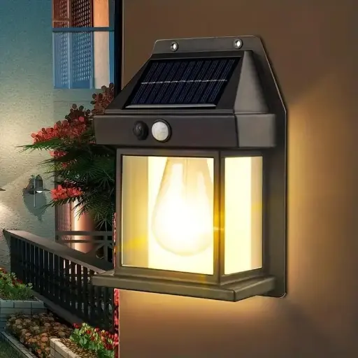 Solar Wall Lights Outdoor Motion Sensor Auto Chargeable Exterior LED Sconce Front Porch Security Lamps for Patio Garden (Pack of 1, Warm Yellow)
