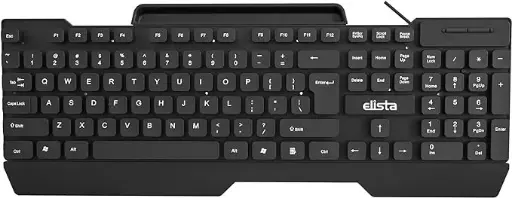 Elista Wired USB Keyboard | 104 Keys| with Stylish Mobile Holder| ELS WK-711